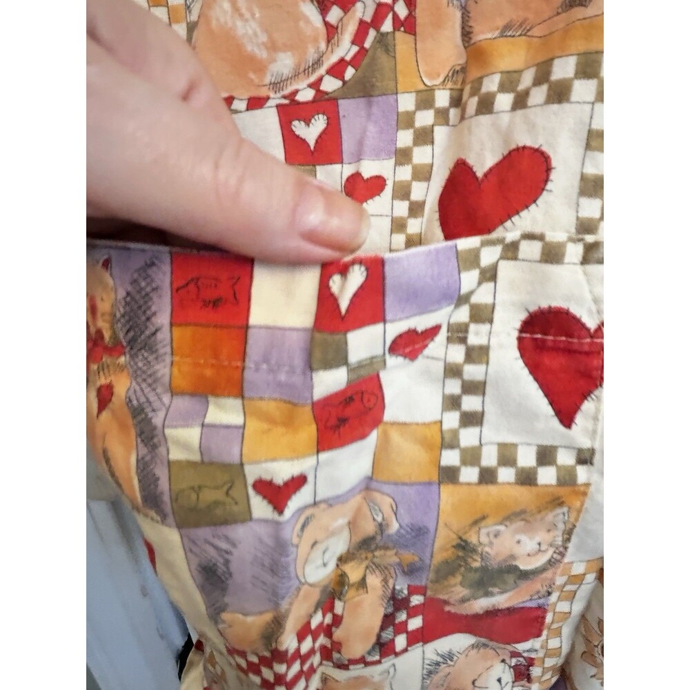 Cotton Scrubs Cat Teddy Heart Patchwork Print Scrub Jacket Estimated Size Large - Picture 5 of 15
